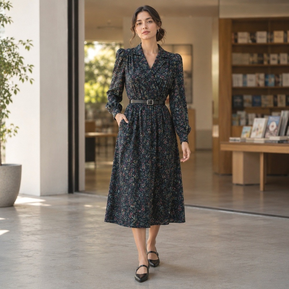 Butterick 4600 Retro 80s Wrap Dress Midi Maxi Sz 6-8-10 Dark Academia Librarian
